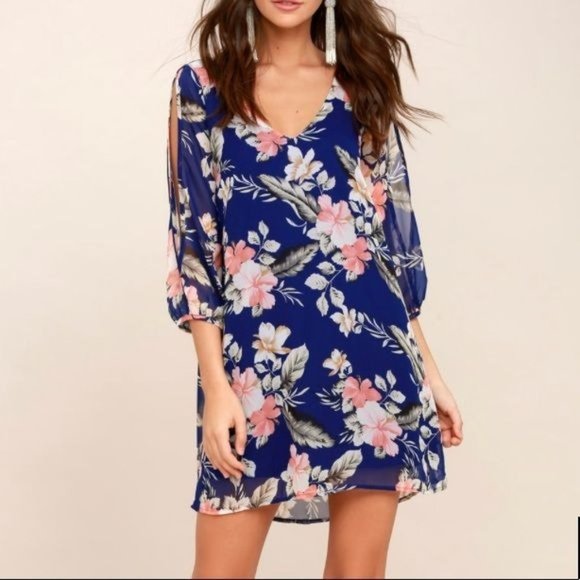 LULUS NWT BLUE & PINK FLORAL LOOSE FIT FLOWY DRESS - Picture 10 of 11